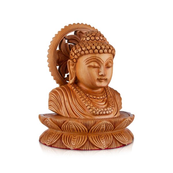 Buddha Bust Statue With Base - 4 x 4 Inches | Wooden Statue  Buddha Idol  Buddha Murti for Pooja on Sale