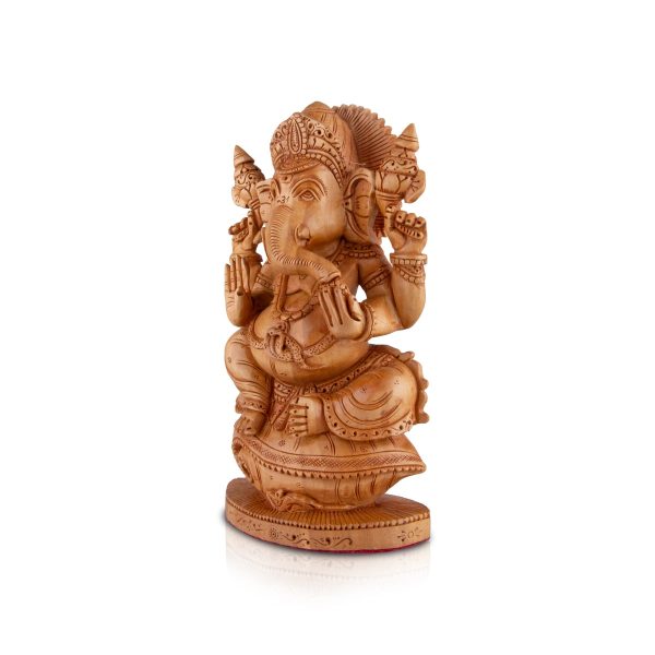 Ganesh Murti - 8 x 4.5 Inches | Vinayagar Statue  Wooden Statue  Flat Ganpati Statue for Pooja Online