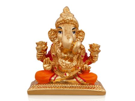 Ganesh Murti Sitting On Bajot - 2.75 x 2 Inches | Metal Gold Polish Vinayaka Statue  Ganpati Statue for Pooja Cheap