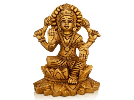 Lakshmi Idol Sitting On Lotus - 4.5 x 3.5 Inches | Antique Brass Idol  Laxmi Idol for Pooja  865 Gms Approx Sale