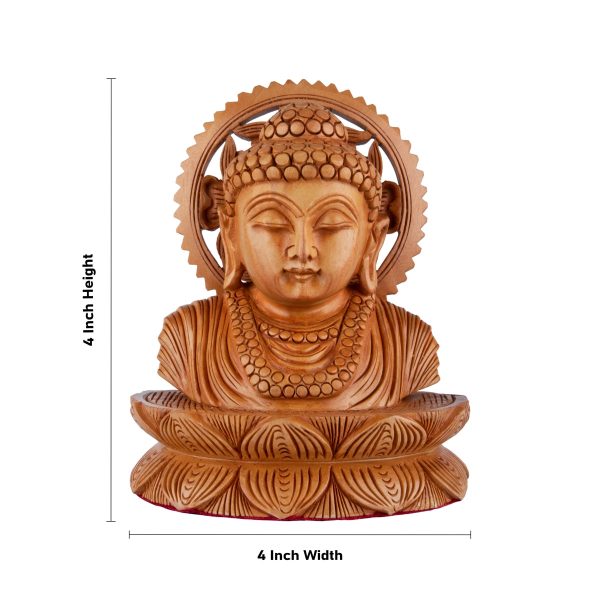 Buddha Bust Statue With Base - 4 x 4 Inches | Wooden Statue  Buddha Idol  Buddha Murti for Pooja on Sale