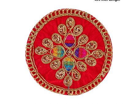 Thali Cover - 4 x 4 Inches | Velvet Pooja Aasan  Embroidery Design Puja Thali Cover for Pooja Online Hot Sale