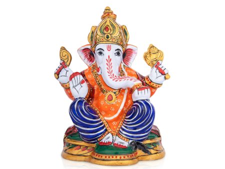 Ganesh Murti - 6 x 5 Inches | Aluminium Vinayagar Statue  Sitting Ganesha Statue  Painted Ganpati Murti for Pooja Hot on Sale