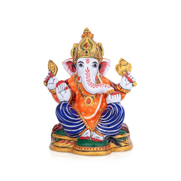 Ganesh Murti - 6 x 5 Inches | Aluminium Vinayagar Statue  Sitting Ganesha Statue  Painted Ganpati Murti for Pooja Hot on Sale