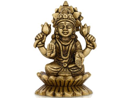 Lakshmi Idol Sitting On Lotus - 3 x 2 Inches | Antique Brass Idol  Laxmi Murti for Pooja  290 Gms Approx Online Hot Sale