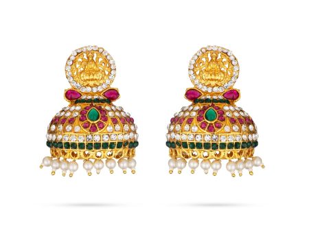 Stone Earring Pair - 2 x 1.5 Inches | Stud Earring  Multicolour Stone Karnapathiram for Deity For Cheap