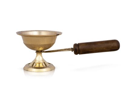 Dhoop Dhani With Wooden Handle - 2.75 x 8 Inches | Brass Dhup Dhani  Sambrani Burner for Pooja  220 Gms Approx Online