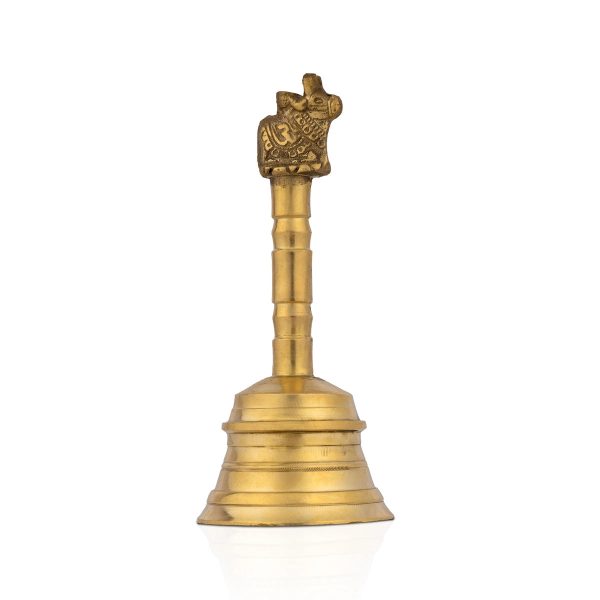 Brass Hand Bell - 6 x 1.25 Inches | Brass Bell  Nandi Handle Pooja Bell for Home  400 Gms Approx on Sale