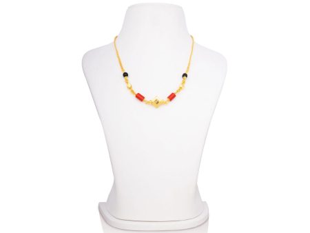 Coral Beads With Chain - 9 Inches | Gold Polish Jewellery  Coral Beads Jewelry for Women Discount